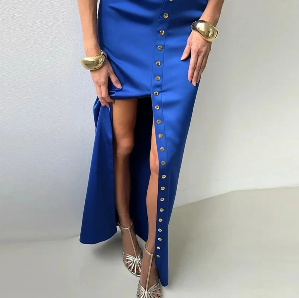 Elegant Crop Top Skirt Set Women Turtleneck Sleeveless Vest High Waist Button - Picture 7 of 7